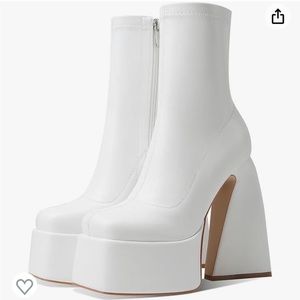 White Bratz Boots White Platform Boots for Women Ankle Booties Square Toe